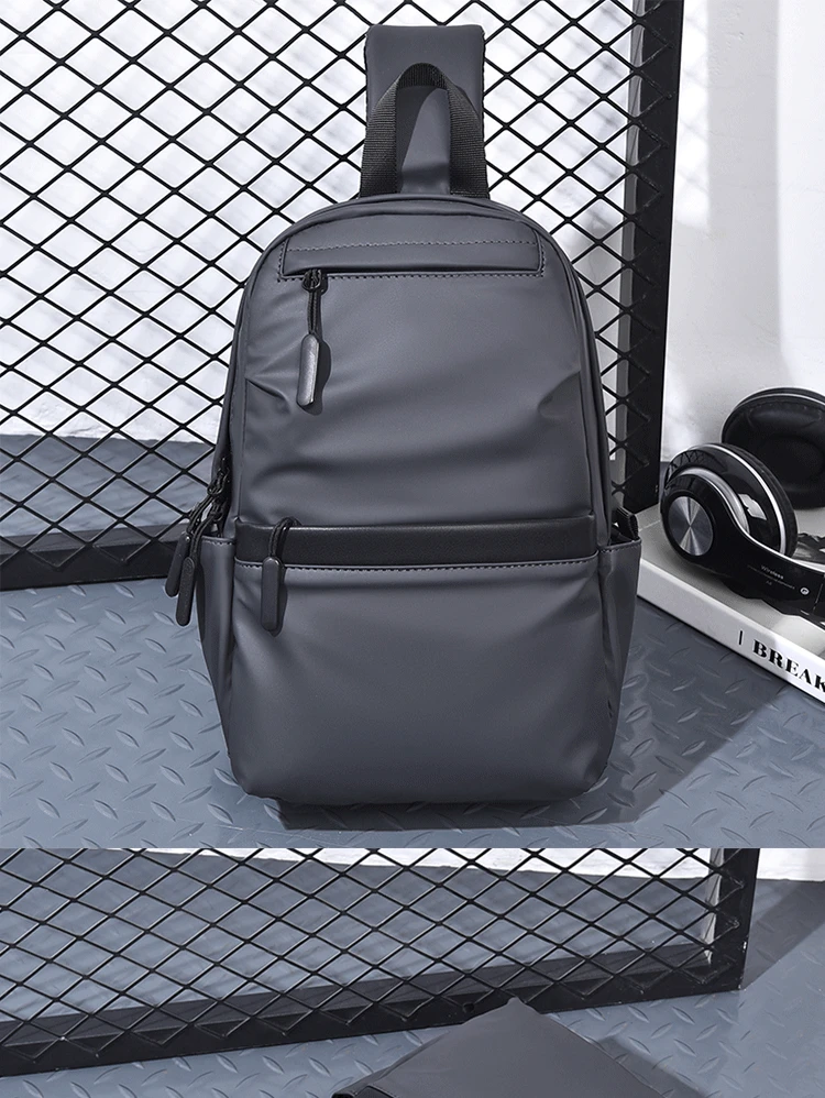 Men's New Trendy Casual Leather Membrane Chest Bag Splash-proof Multifunctional Crossbody Chest Bag