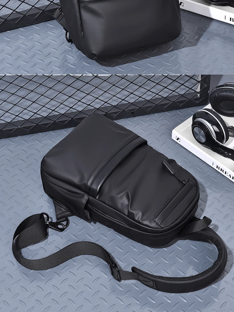 Men's New Trendy Casual Leather Membrane Chest Bag Splash-proof Multifunctional Crossbody Chest Bag