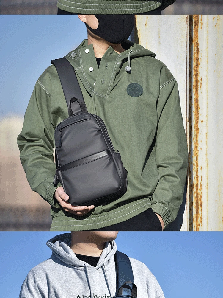 Men's New Trendy Casual Leather Membrane Chest Bag Splash-proof Multifunctional Crossbody Chest Bag