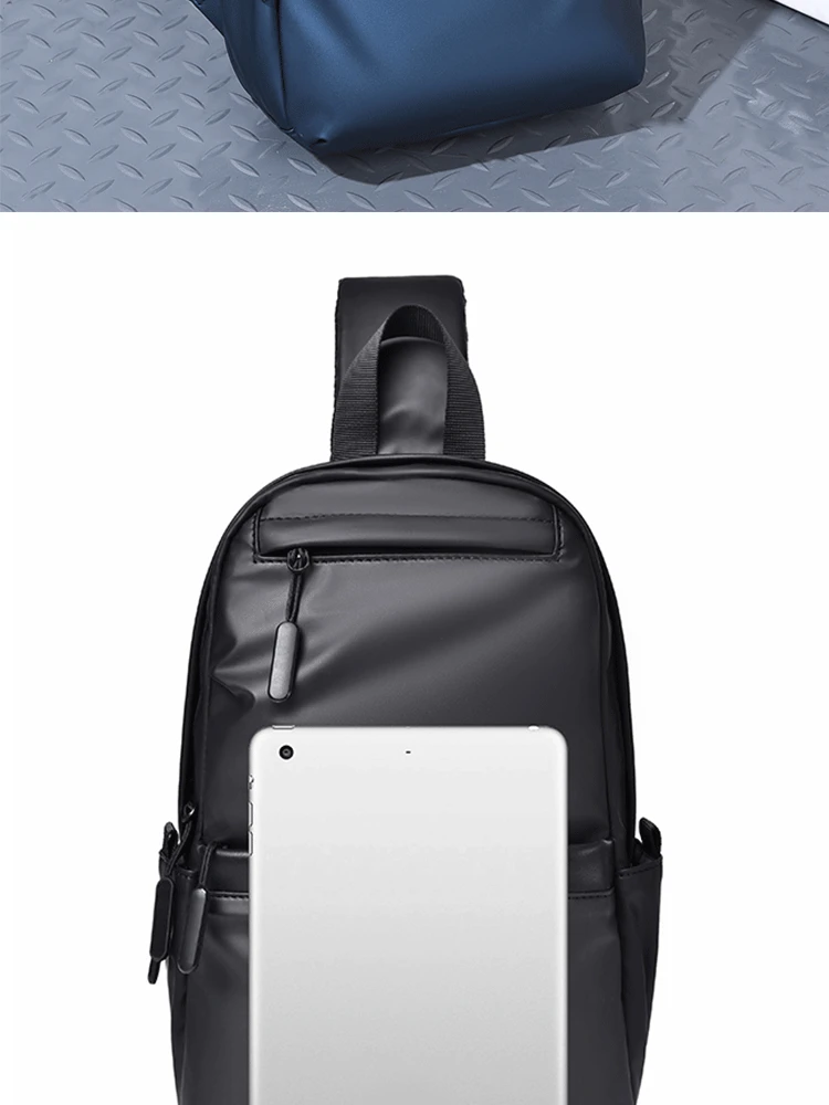 Men's New Trendy Casual Leather Membrane Chest Bag Splash-proof Multifunctional Crossbody Chest Bag