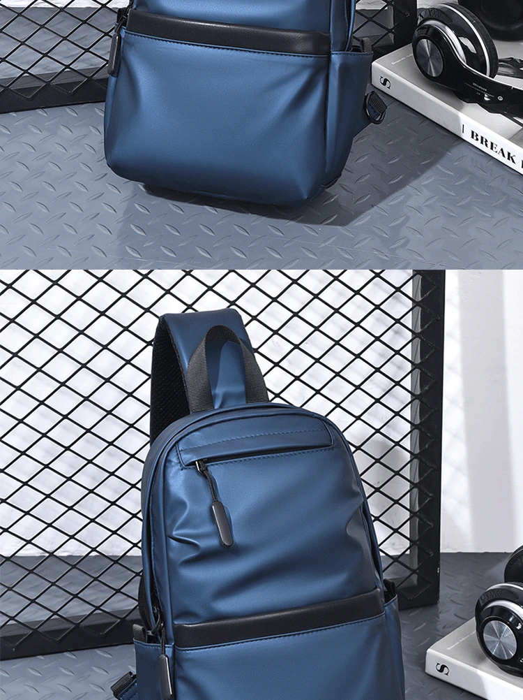 Men's New Trendy Casual Leather Membrane Chest Bag Splash-proof Multifunctional Crossbody Chest Bag