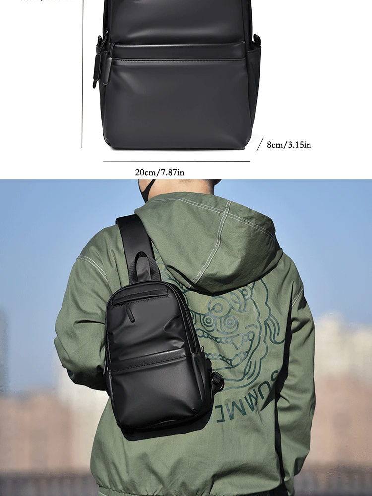 Men's New Trendy Casual Leather Membrane Chest Bag Splash-proof Multifunctional Crossbody Chest Bag