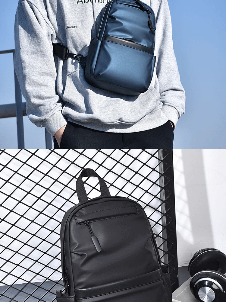 Men's New Trendy Casual Leather Membrane Chest Bag Splash-proof Multifunctional Crossbody Chest Bag