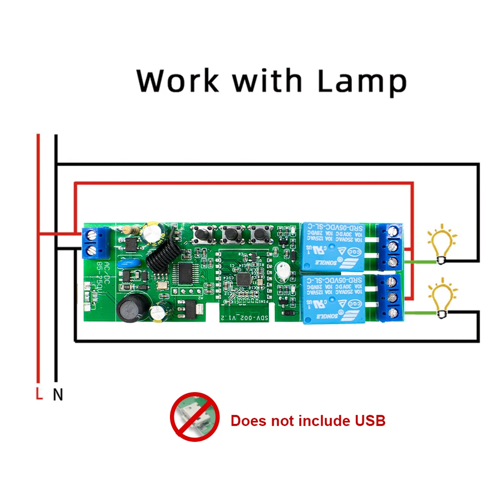 2CH Wifi Smart Switch Module Relay Ewelink APP Receiver AC DC 7-32V 85-250V RF433 Inching Self-locking Switch for Alexa Google