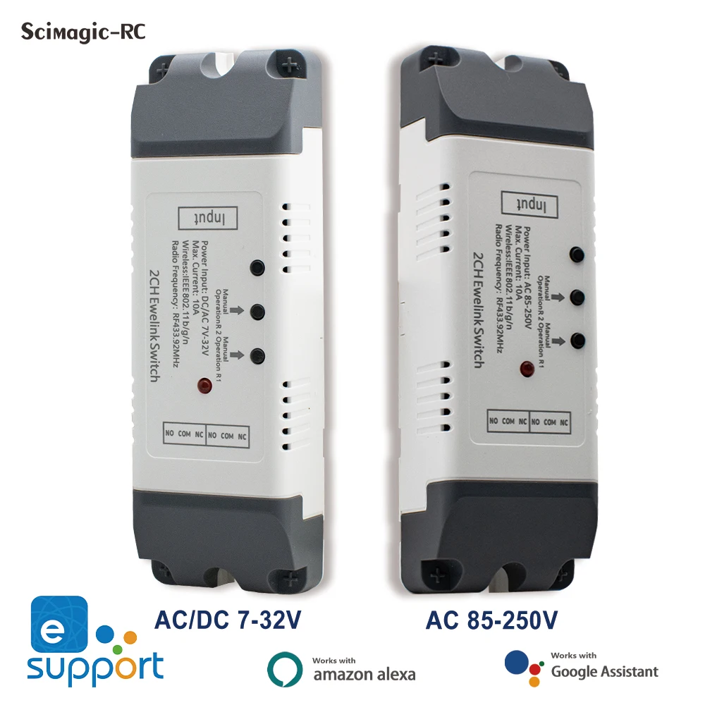 2CH Wifi Smart Switch Module Relay Ewelink APP Receiver AC DC 7-32V 85-250V RF433 Inching Self-locking Switch for Alexa Google