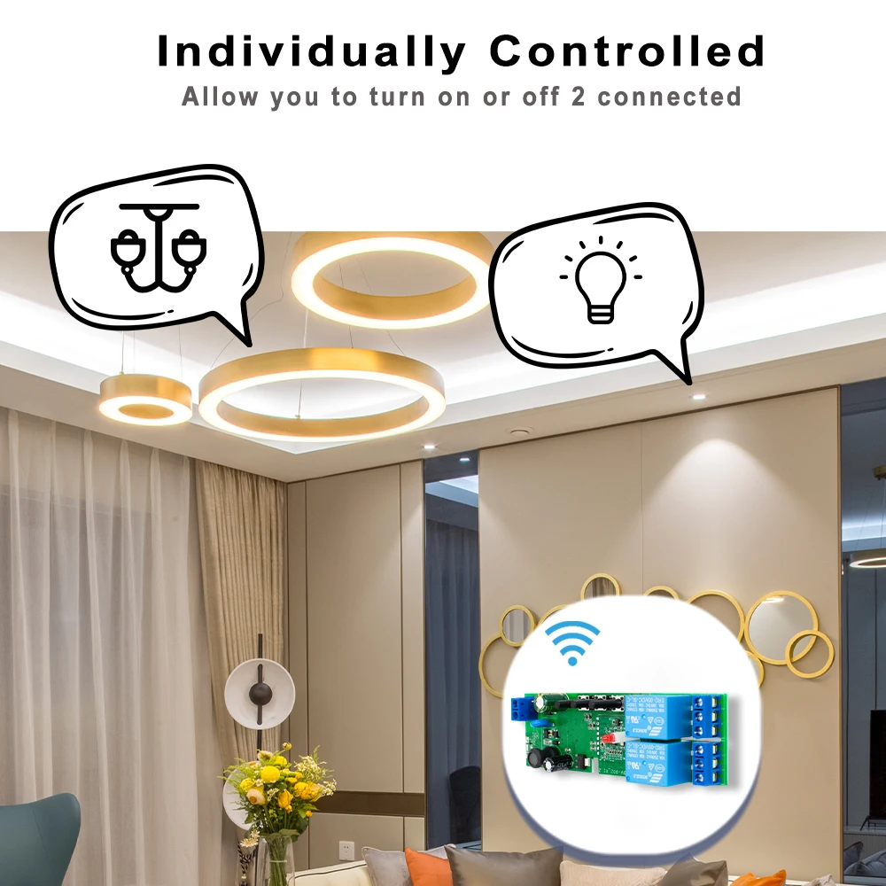2CH Wifi Smart Switch Module Relay Ewelink APP Receiver AC DC 7-32V 85-250V RF433 Inching Self-locking Switch for Alexa Google