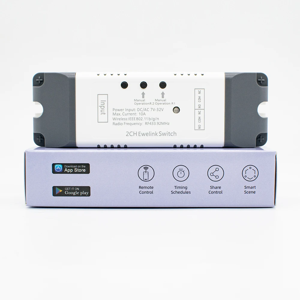 2CH Wifi Smart Switch Module Relay Ewelink APP Receiver AC DC 7-32V 85-250V RF433 Inching Self-locking Switch for Alexa Google