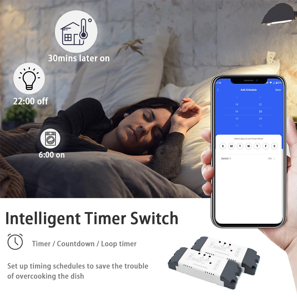 2CH Wifi Smart Switch Module Relay Ewelink APP Receiver AC DC 7-32V 85-250V RF433 Inching Self-locking Switch for Alexa Google