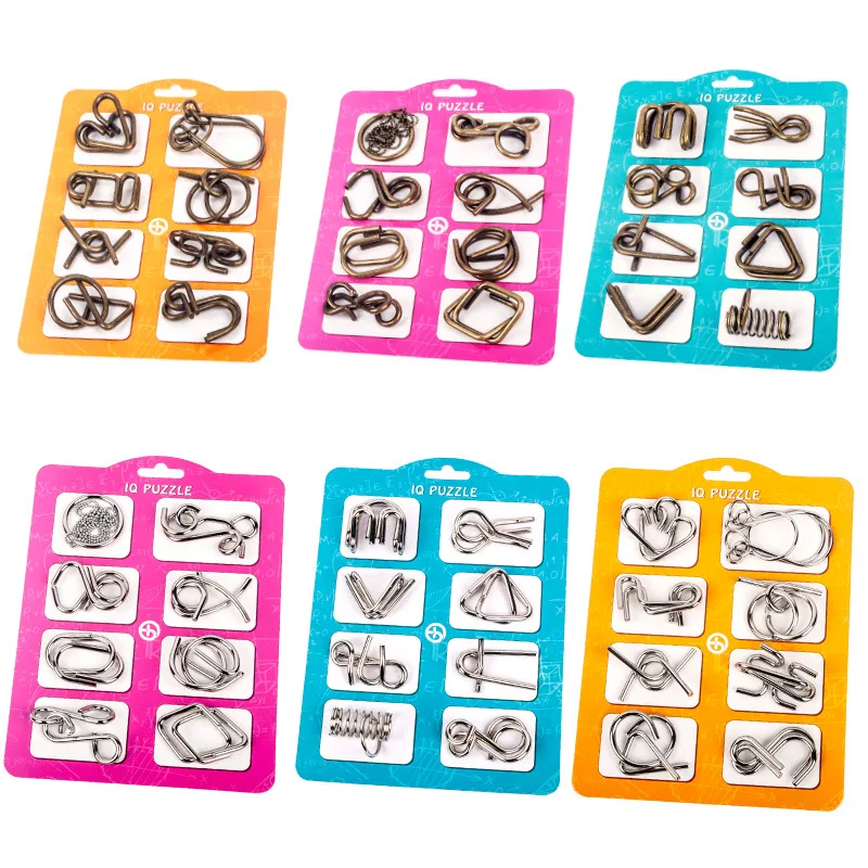 8Pcs/Set Metal Montessori Puzzle Wire IQ Logical Ability Training Stress Relief Toy for Children Adults Reliever Educational Toy
