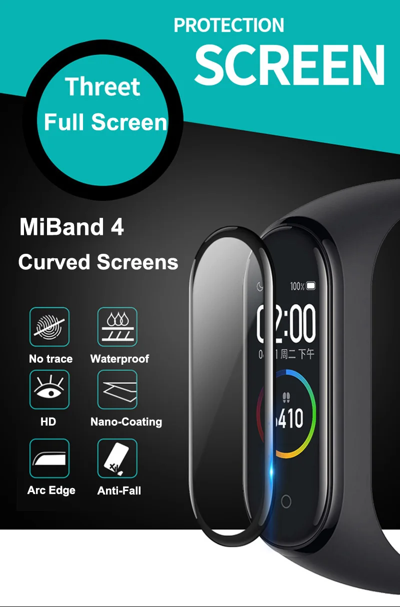 999D Film Glass For Xiaomi Mi Band 8 7 6 5 4 Screen Protector Mi band 6 5 Smart Watchband Full Protective Cover