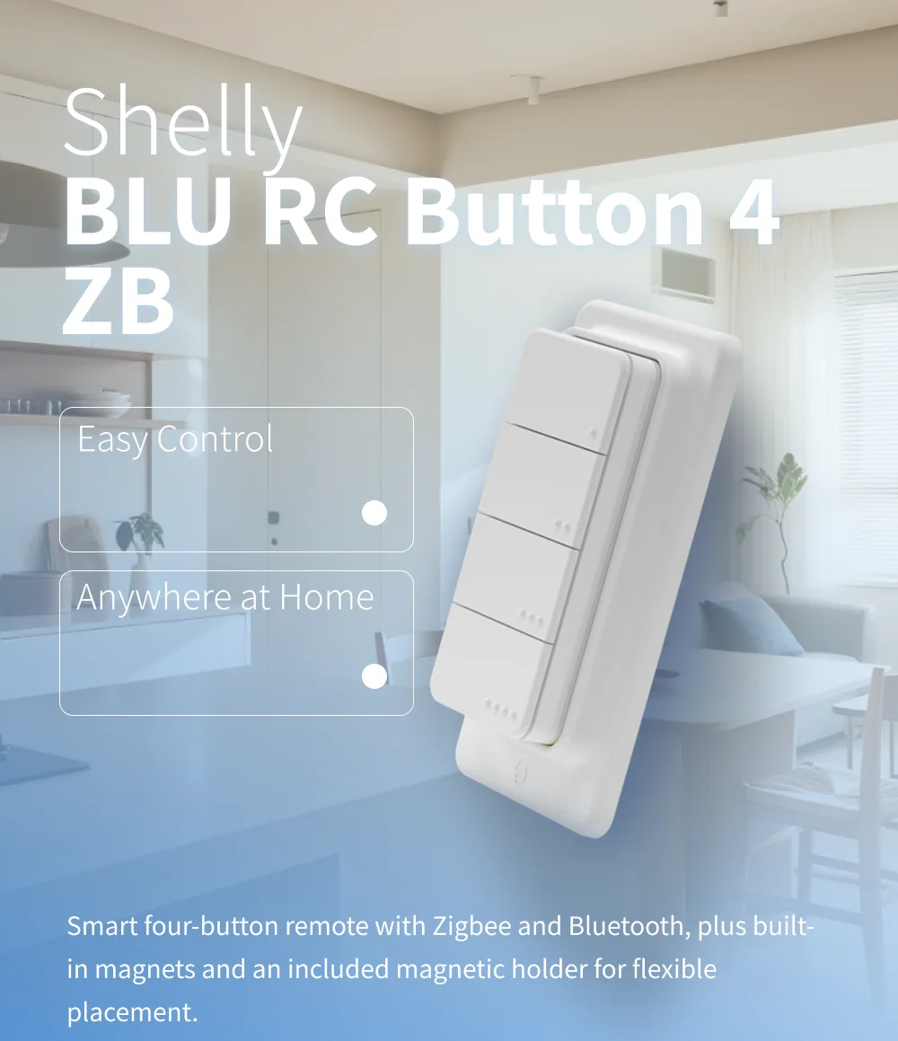 Shelly BLU RC Button 4 ZB Zigbee Remote Control Smart Light Switch Bluetooth Work With Home Assistant Multiclick Action Trigger
