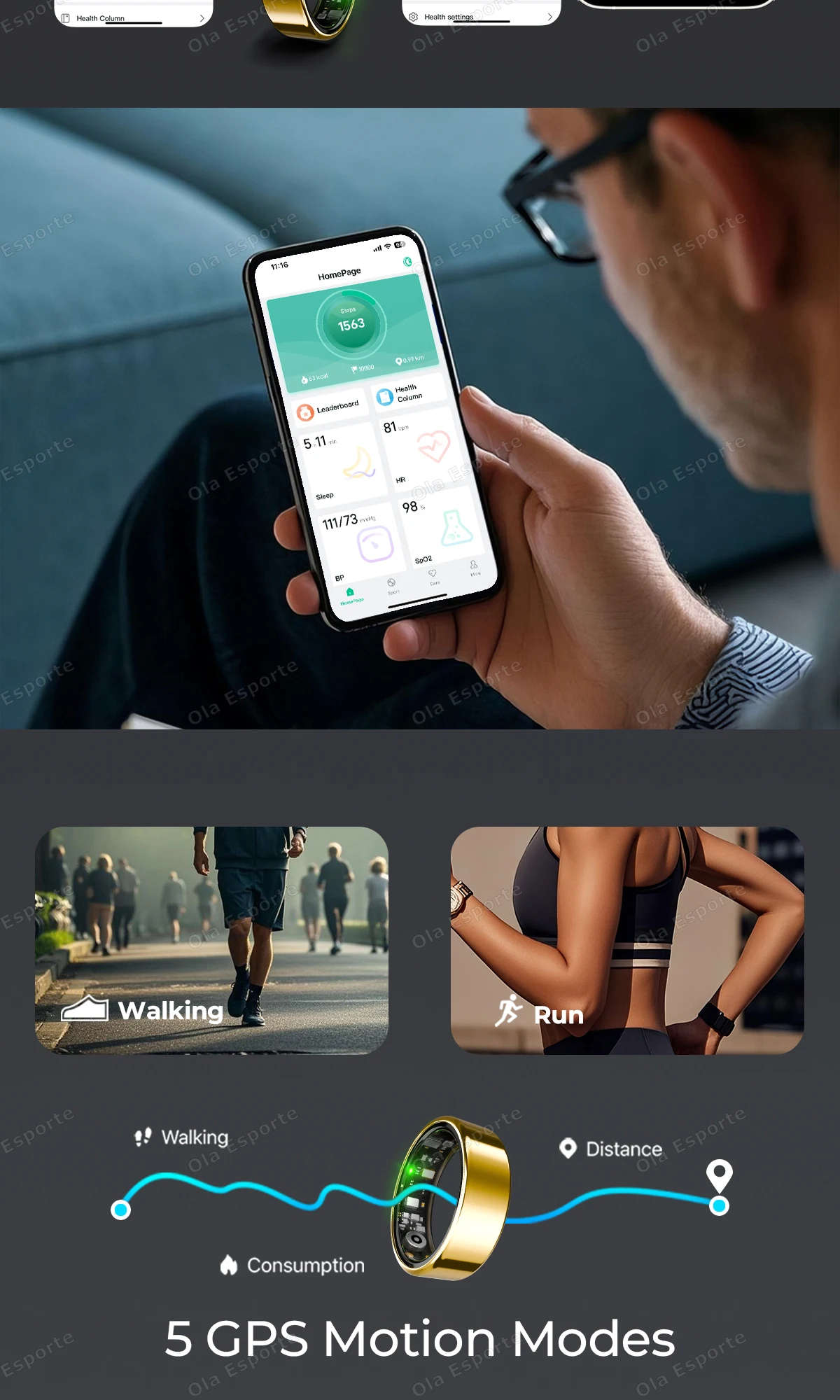 Smart Ring Bluetooth Call Heart Rate Blood Pressure Monitor Men Womenes Smartring 5ATM Waterproof Health Multi Sports Ring HT30