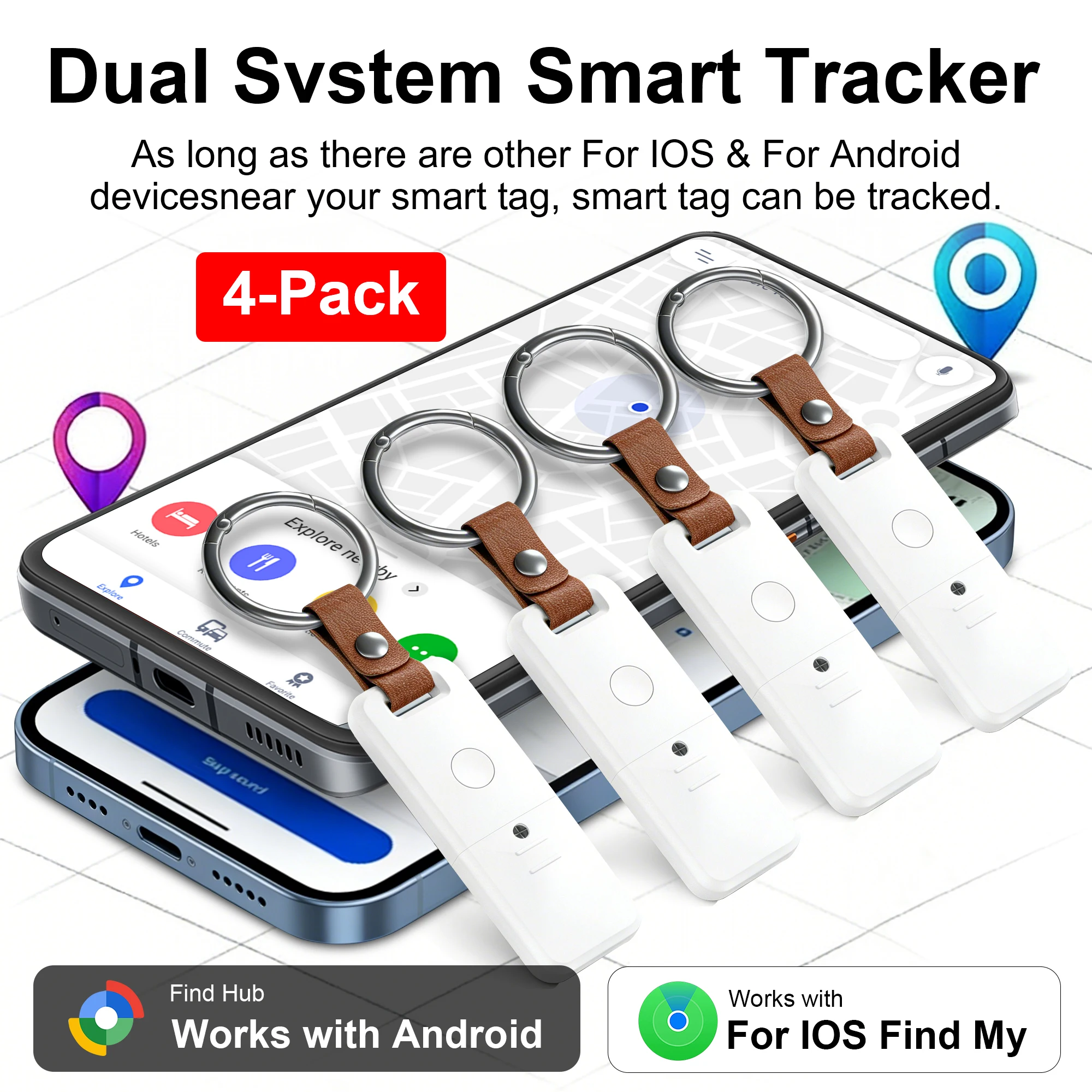 1/2/4Pack dual-system (compatible with iPhone/Android) Air Tracker smart tracker, designed to prevent the loss of valuable items