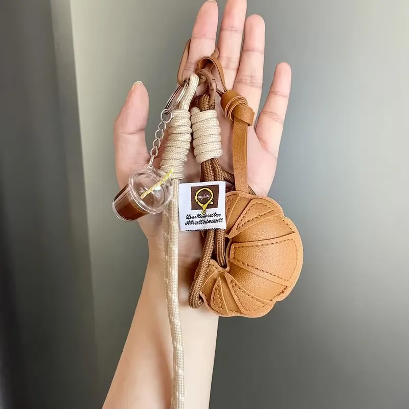 New Braided Rope Croissant Keychain Heart Shape Mobile Phone Bag Pendant Charms Ornaments Gifts