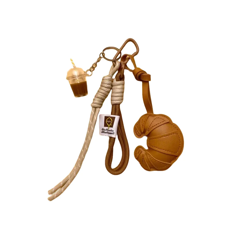 New Braided Rope Croissant Keychain Heart Shape Mobile Phone Bag Pendant Charms Ornaments Gifts