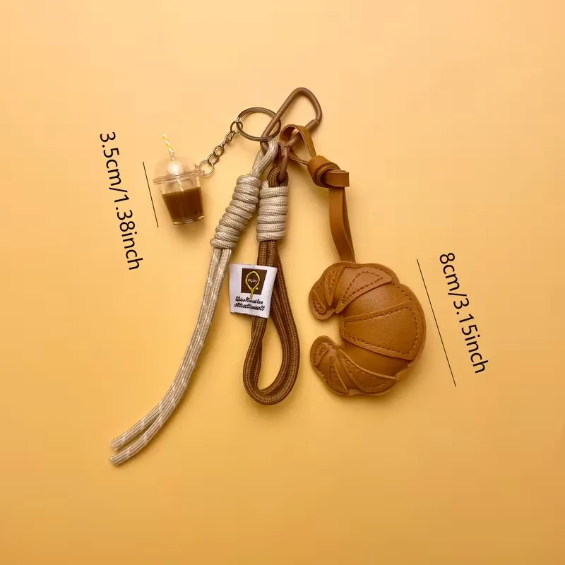 New Braided Rope Croissant Keychain Heart Shape Mobile Phone Bag Pendant Charms Ornaments Gifts