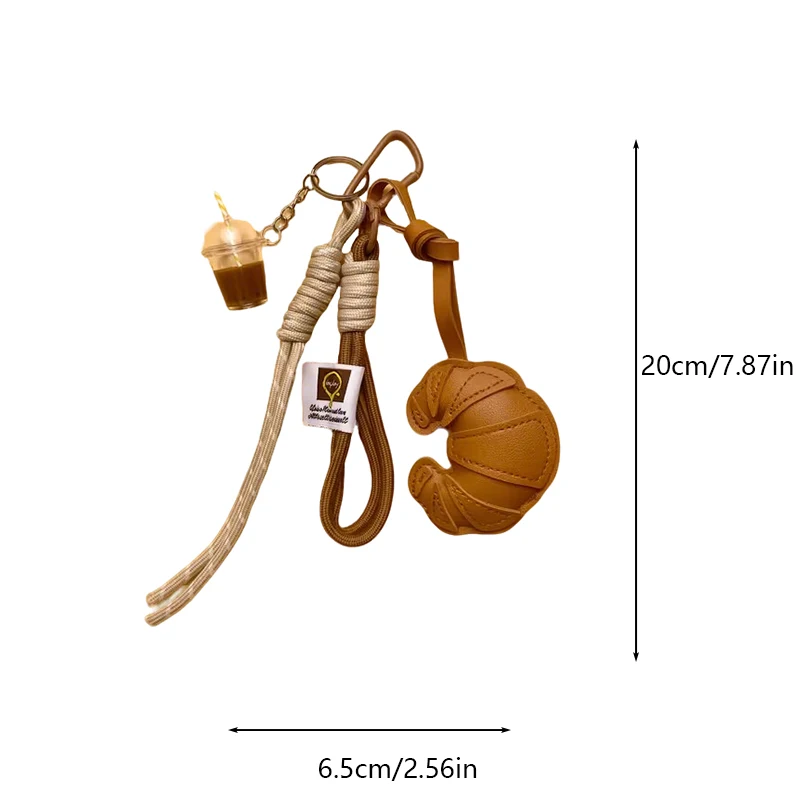 New Braided Rope Croissant Keychain Heart Shape Mobile Phone Bag Pendant Charms Ornaments Gifts