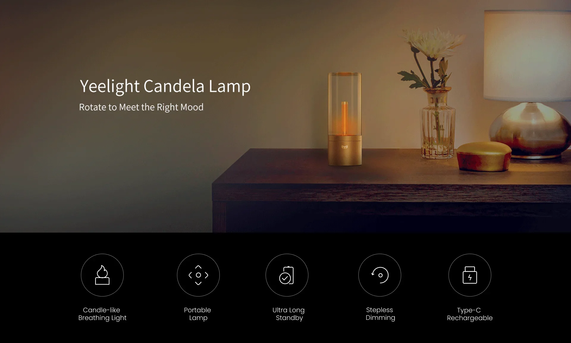 Yeelight Rechargeable Candle Light LED Night Light Ambience Light Stepless Dimming Bedroom Light Smart Portable Decorative Light