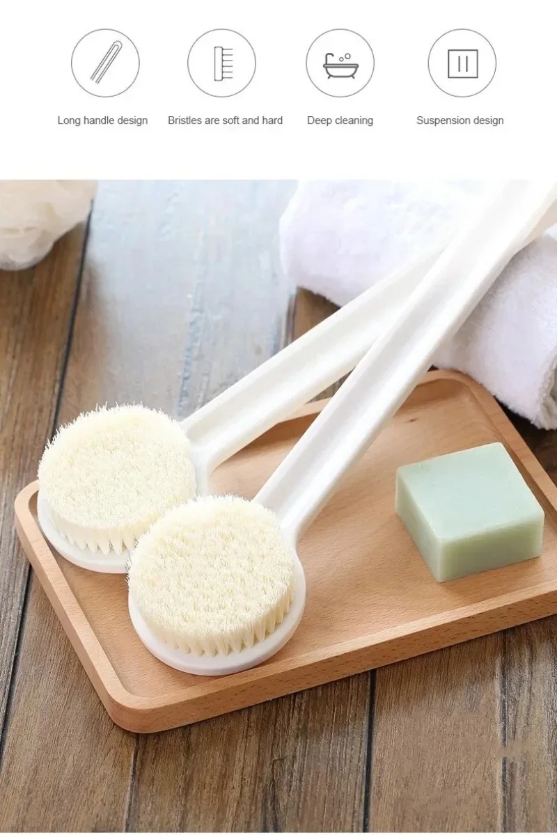 Long Handle Back Scrubber Bath Brush Soft Bristle Exfoliating Shower Brush with Hanging Hole Body Cleansing Tool for Bathroom