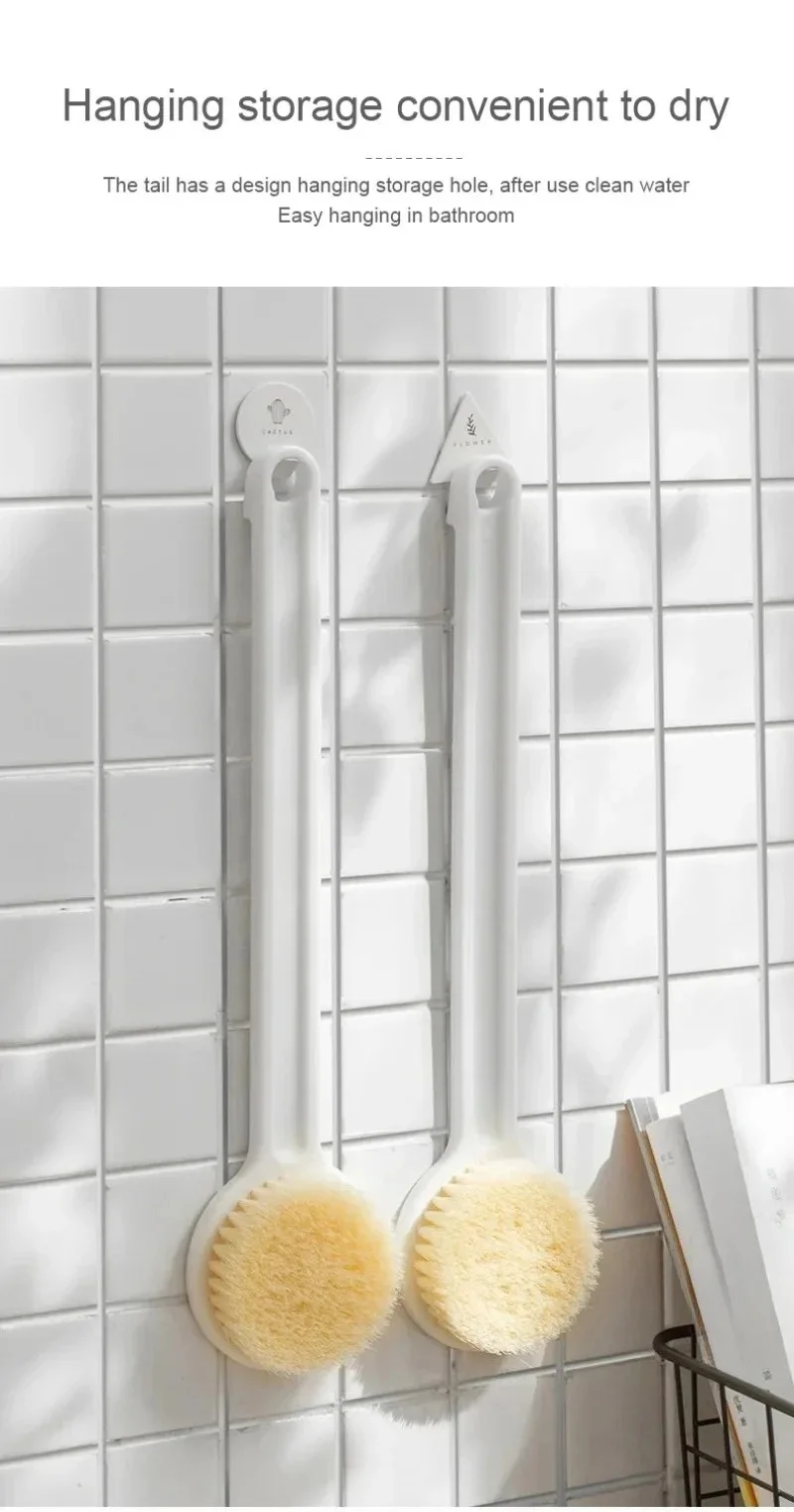 Long Handle Back Scrubber Bath Brush Soft Bristle Exfoliating Shower Brush with Hanging Hole Body Cleansing Tool for Bathroom
