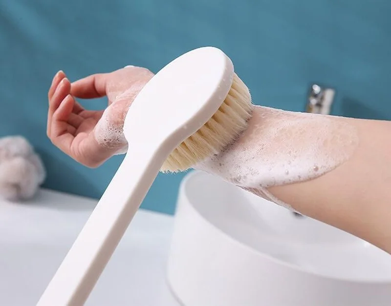 Long Handle Back Scrubber Bath Brush Soft Bristle Exfoliating Shower Brush with Hanging Hole Body Cleansing Tool for Bathroom