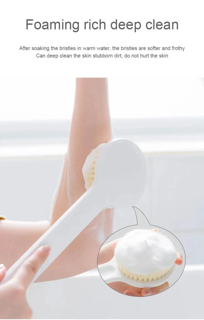 Long Handle Back Scrubber Bath Brush Soft Bristle Exfoliating Shower Brush with Hanging Hole Body Cleansing Tool for Bathroom