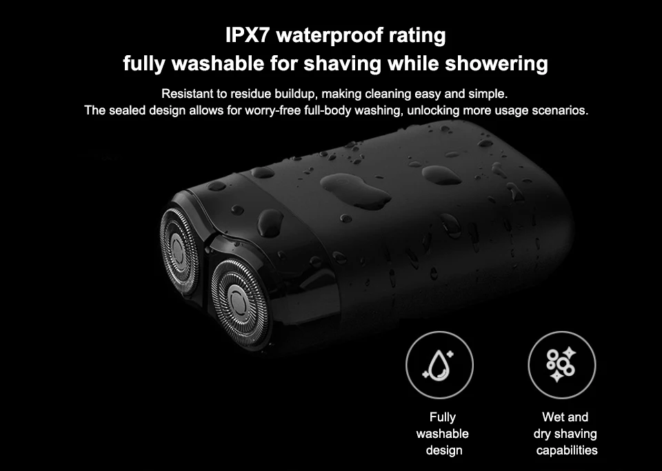 NEW MIJIA Electric Shaver S100 IPX7 Waterproof 7200RPM Dual Floating Head Wet/Dry Shaving Type-C Fast Charge 90min USB Razor -CN