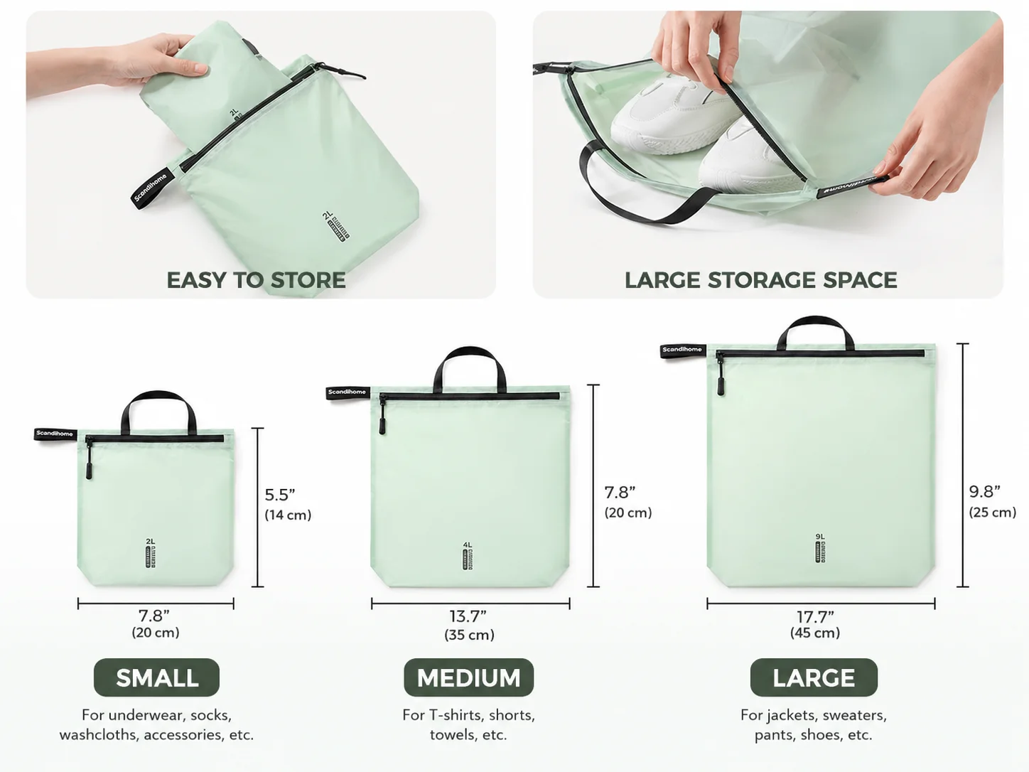 Waterproof Storage Pouch with Zipper Handle for Clothes Shoes Accessories Portable Organizer for Travel Sports Hiking