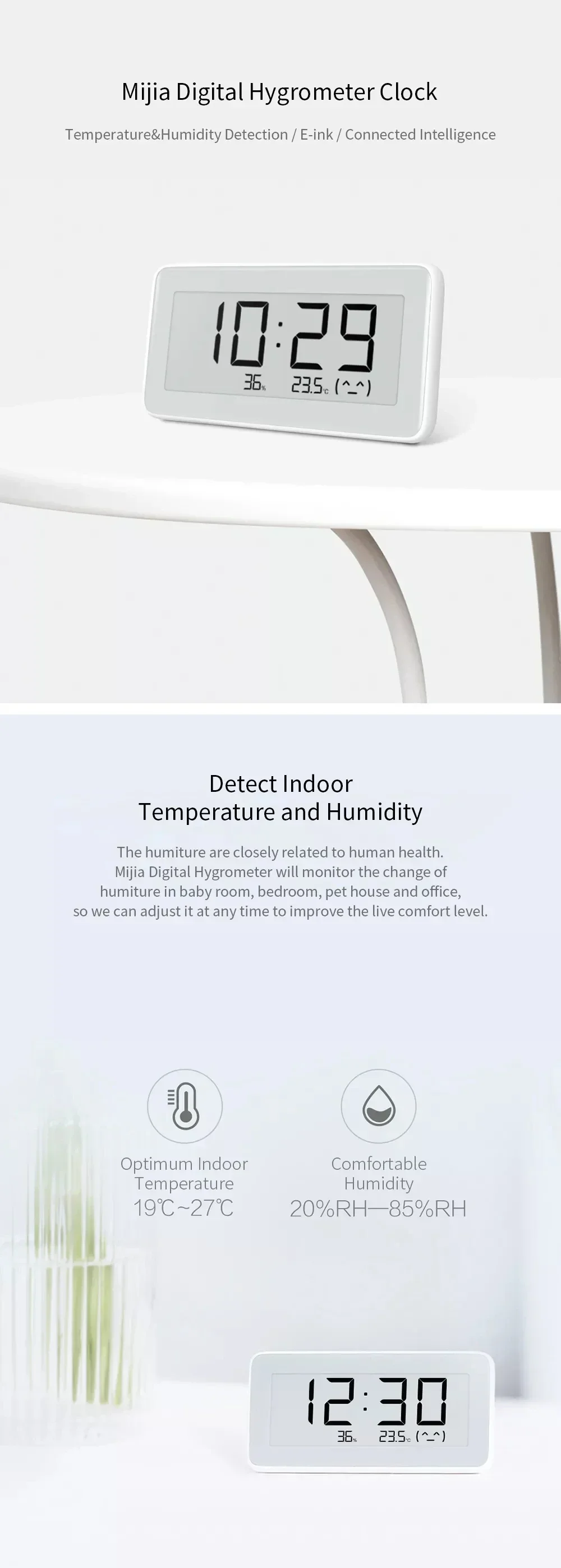 Xiaomi Mijia BT4.0 Wireless Smart Digital Clock Hygrometer Thermometer E-link Indoor Outdoor
