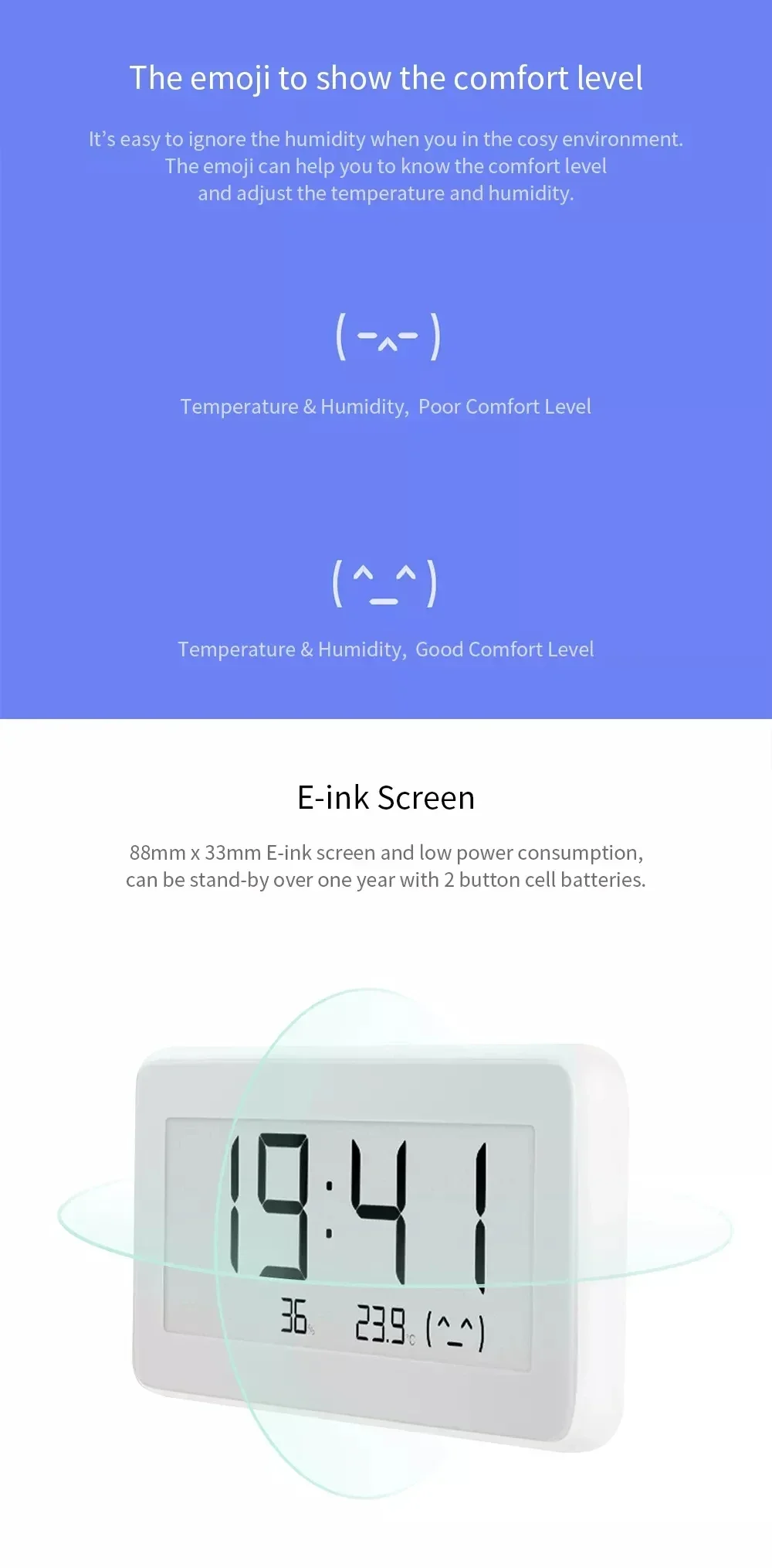 Xiaomi Mijia BT4.0 Wireless Smart Digital Clock Hygrometer Thermometer E-link Indoor Outdoor