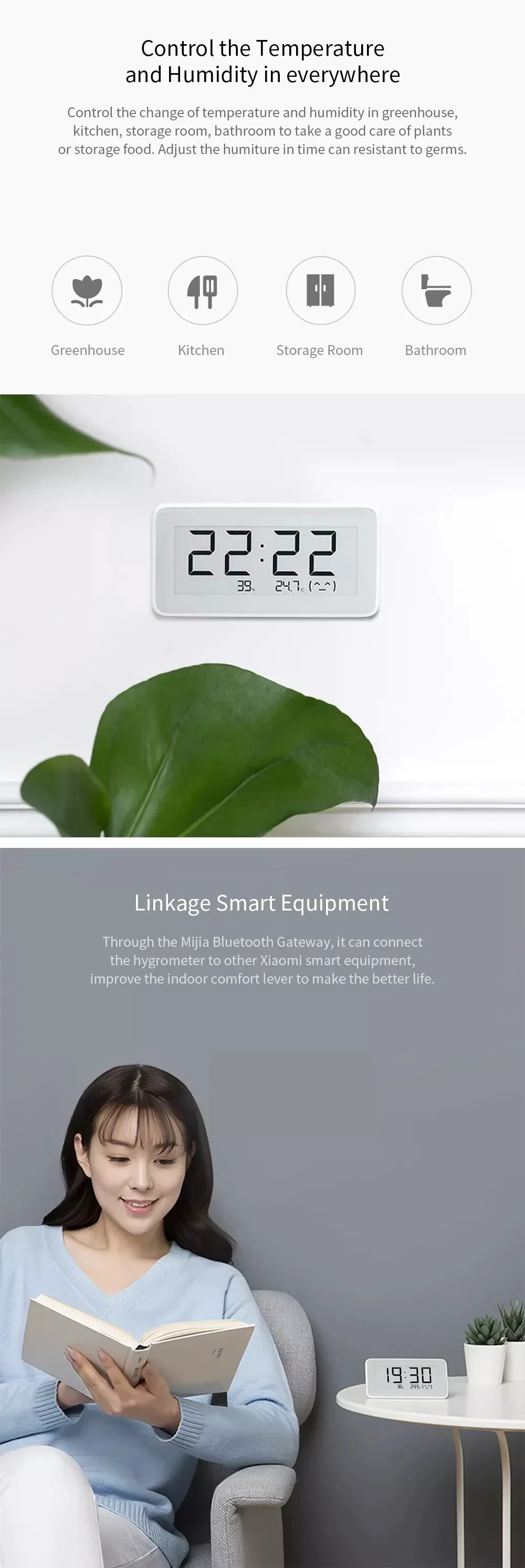 Xiaomi Mijia BT4.0 Wireless Smart Digital Clock Hygrometer Thermometer E-link Indoor Outdoor