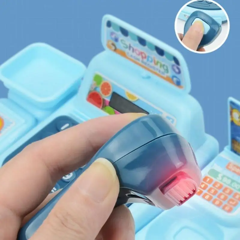 1set Interactive Kids Cash Register Machine Toy with Working Scanner Shopping Cart Play Money Set Play Gift for Children