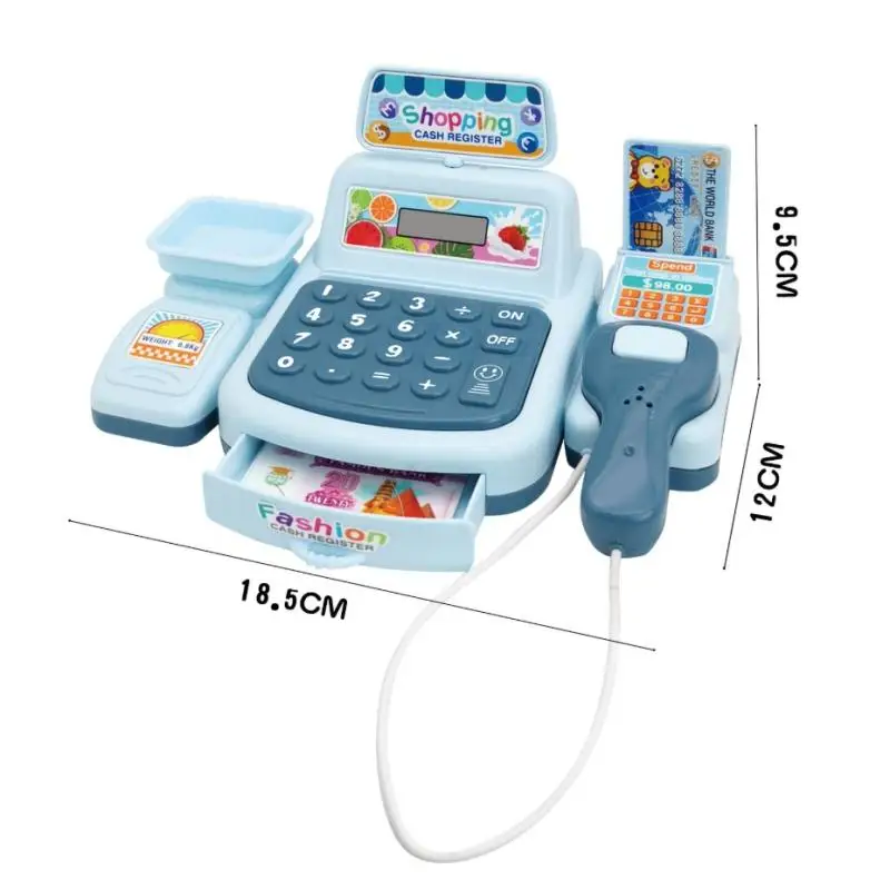 1set Interactive Kids Cash Register Machine Toy with Working Scanner Shopping Cart Play Money Set Play Gift for Children