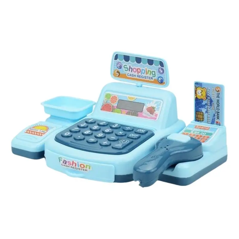 1set Interactive Kids Cash Register Machine Toy with Working Scanner Shopping Cart Play Money Set Play Gift for Children