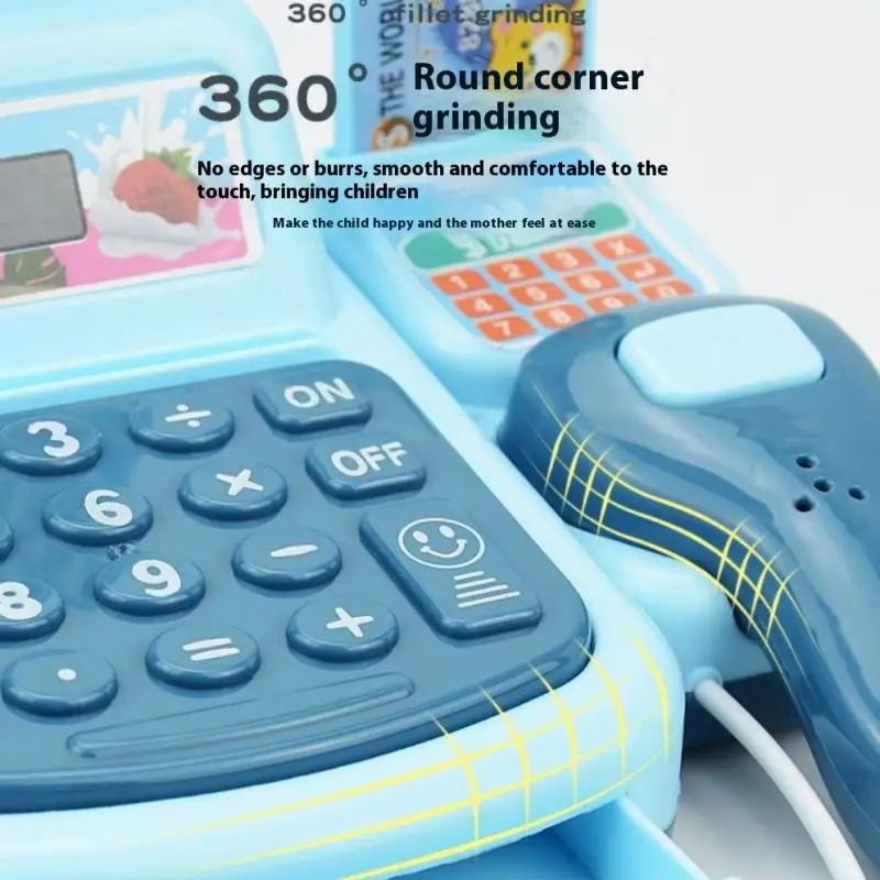 1set Interactive Kids Cash Register Machine Toy with Working Scanner Shopping Cart Play Money Set Play Gift for Children