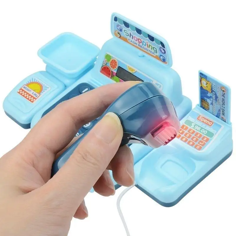 1set Interactive Kids Cash Register Machine Toy with Working Scanner Shopping Cart Play Money Set Play Gift for Children