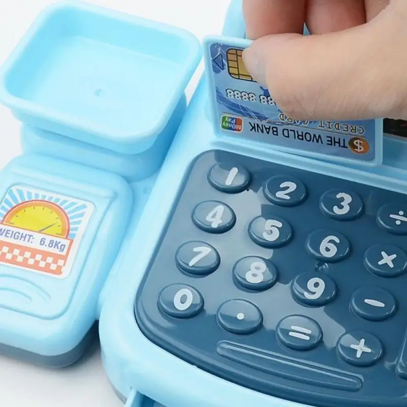 1set Interactive Kids Cash Register Machine Toy with Working Scanner Shopping Cart Play Money Set Play Gift for Children