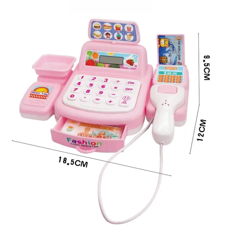 1set Interactive Kids Cash Register Machine Toy with Working Scanner Shopping Cart Play Money Set Play Gift for Children