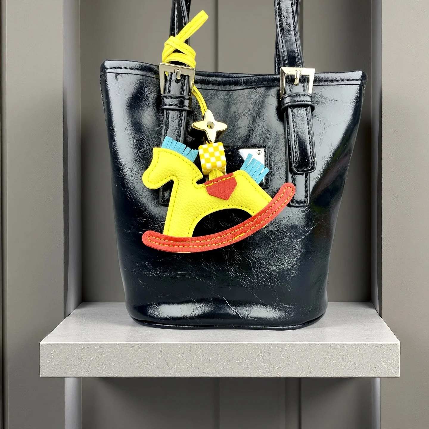 Cute PU Leather Rocking Horse Keychain/Bag Charm-Handcrafted PU Leather, Vibrant Colors, Cheerful Gift For Bag Accessory