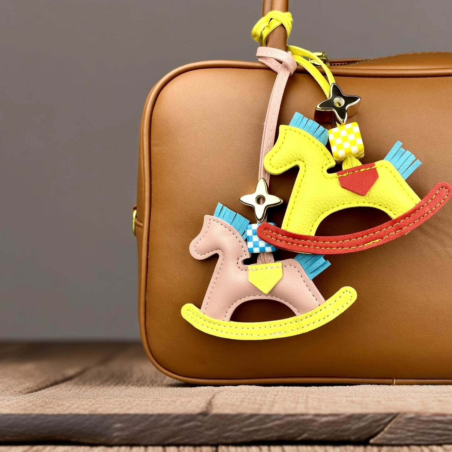 Cute PU Leather Rocking Horse Keychain/Bag Charm-Handcrafted PU Leather, Vibrant Colors, Cheerful Gift For Bag Accessory