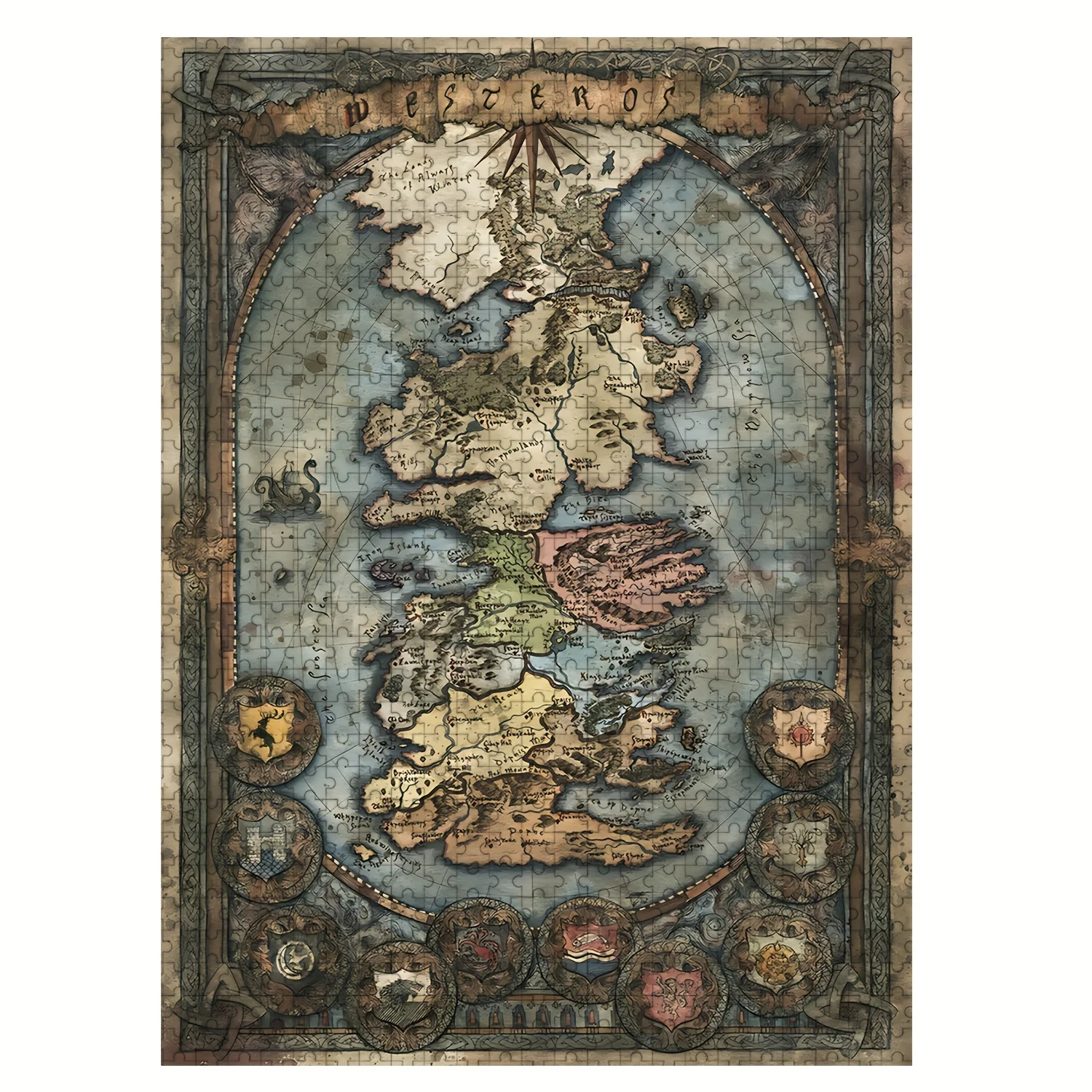 A Puzzle Featuring a Seamless Map of Westeros, Perfect for Puzzle Enthusiasts. Ideal for Family Events Such As Halloween, Chr