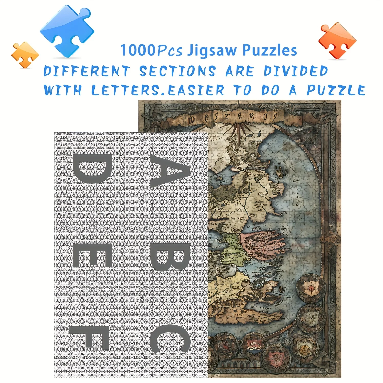 A Puzzle Featuring a Seamless Map of Westeros, Perfect for Puzzle Enthusiasts. Ideal for Family Events Such As Halloween, Chr