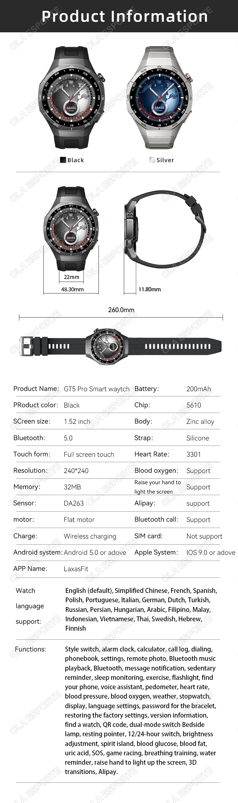 Global Version Watch 5 Pro Smart Watch 1.53inches  AMOLED Display Screen GPS Sports Tracker Smartwatch Men Women For Android IOS