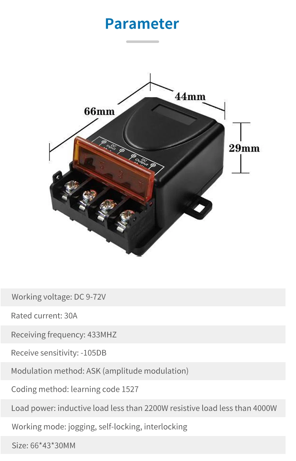 RF433Mhz 30A Wireless Remote Control On OFF Switch AC 75-220V DC 9-72V Transmitter For Water Pump Motor LED Electric Appliance