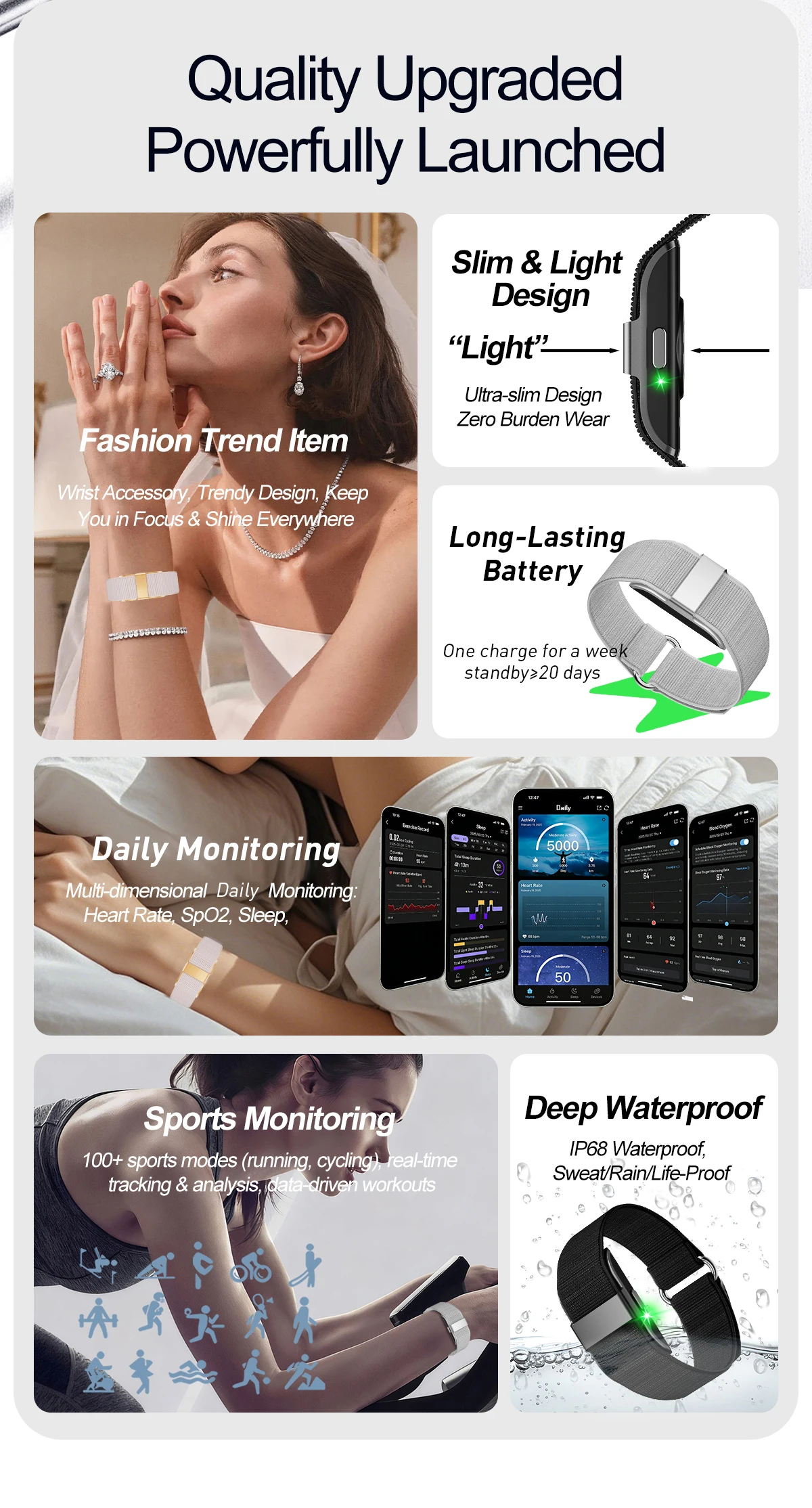 LIGE New S01 No Screen Smart Bracelet Heart RateMonitor Pedometer Waterproof Sport Fitness Tracker Men Women Electronic Bracelet