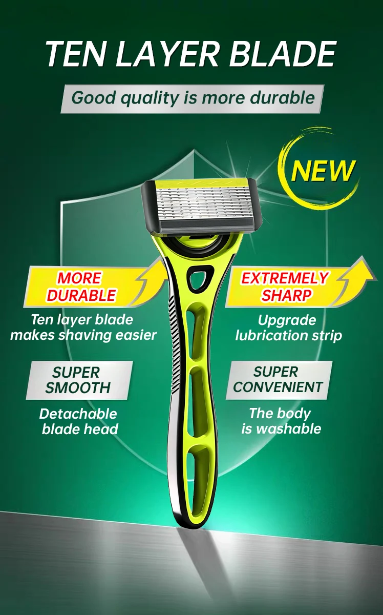 Classic Manual Razor Set: Men's Daily Facial Care, 10-Layer Stainless Steel Razor, Smooth Shave, 1 Handle + 4 Blades, Great Value Offer