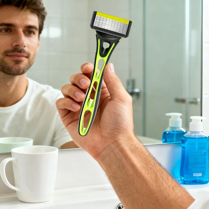 Classic Manual Razor Set: Men's Daily Facial Care, 10-Layer Stainless Steel Razor, Smooth Shave, 1 Handle + 4 Blades, Great Value Offer