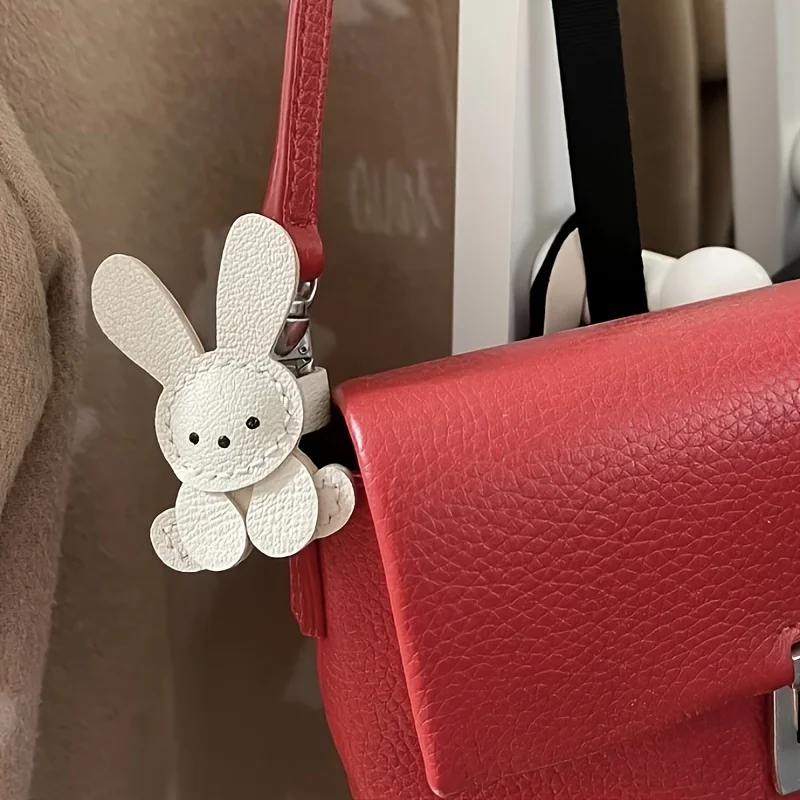 1pc Cute Bunny Bag Charm - Lightweight Synthetic Faux Leather with Stainless Steel Buckle, Adorable Rabbit Design for Backpacks