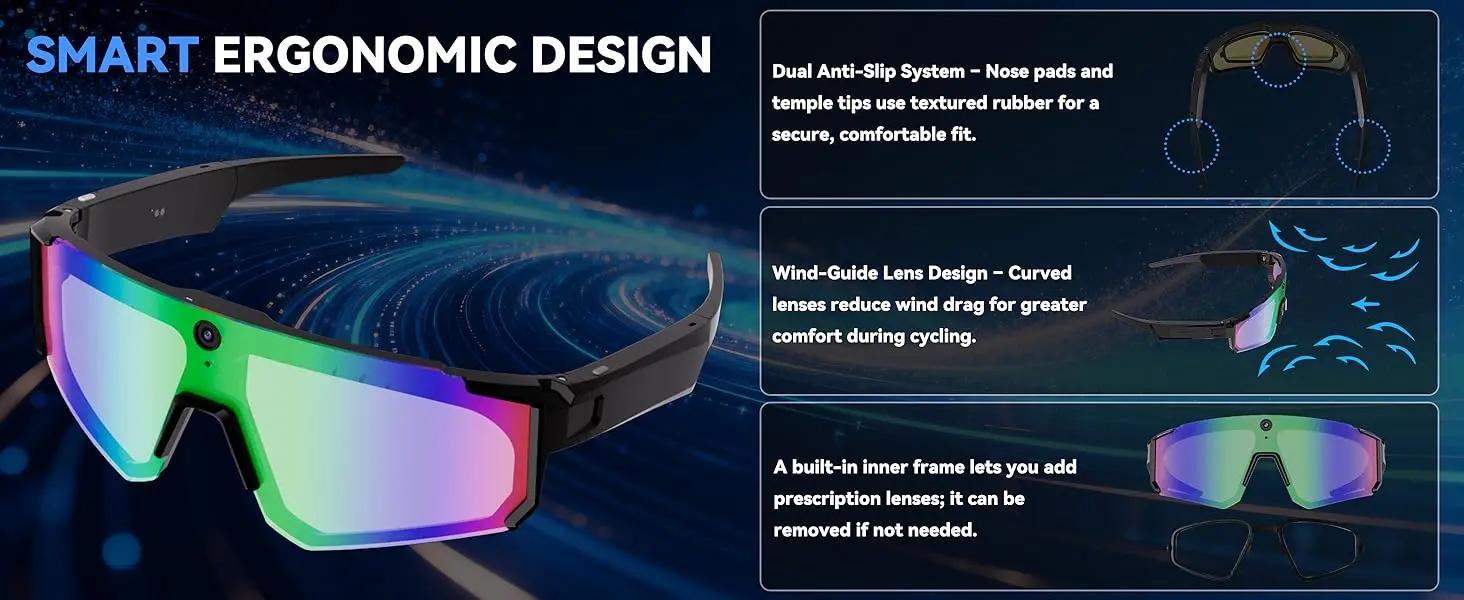 2026 New AI Smart Shooting & Recording Glasses with 800W Camera, HD Anti-Shake Bicycle Riding Shooting Artifact, Windproof Goggl