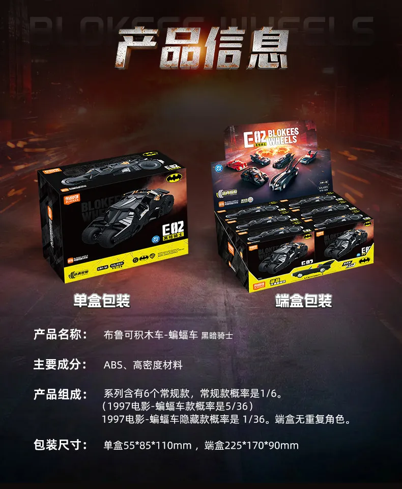 Original Blokees Wheels Batman E03 Dawn Breaking Blind Box DC Batmobile Model Kit 1:64 Scale Collectible Car Toys